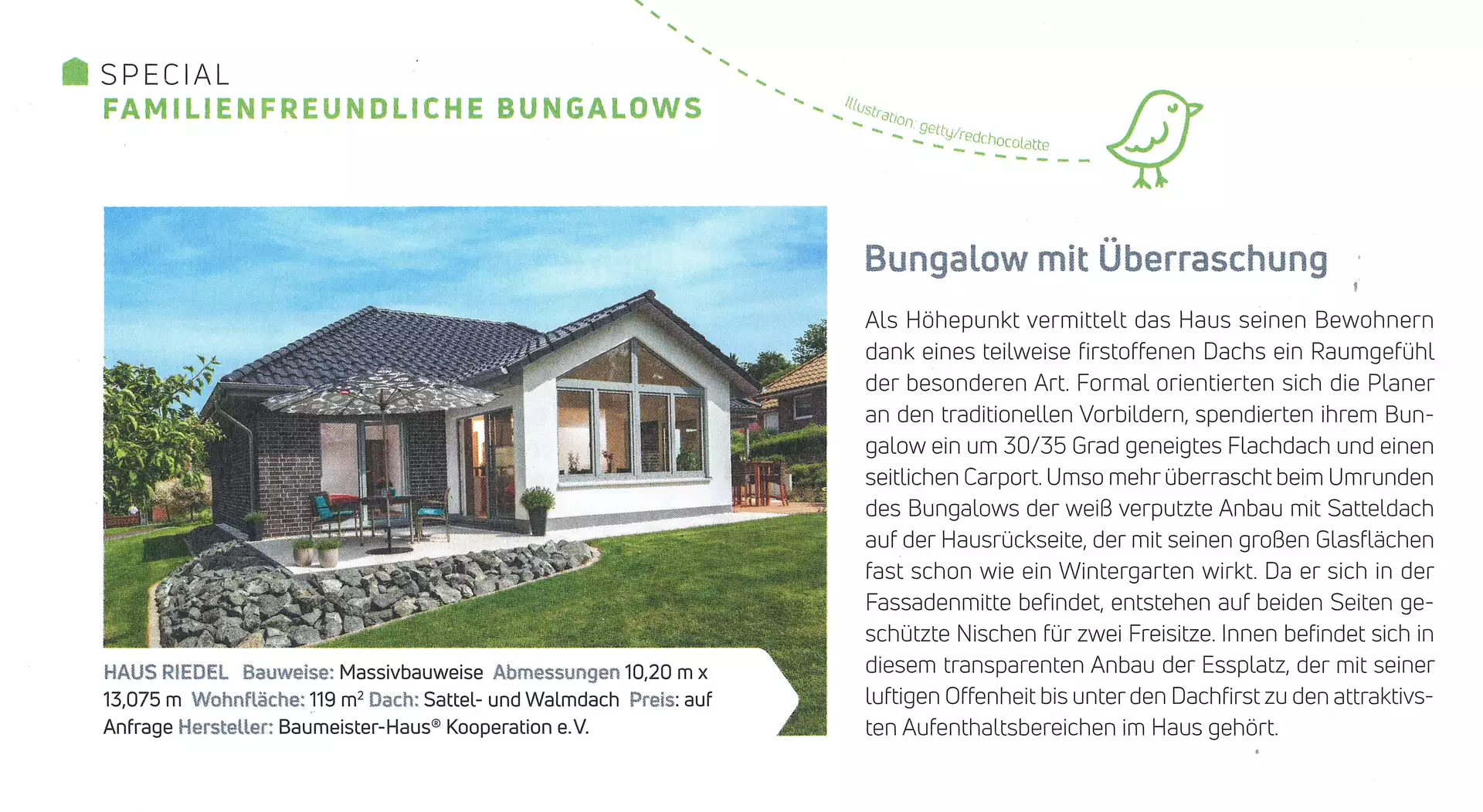 Screenshot von Haus Riedel im Artikel Bungalow mit Überraschung. in der Zeitschrift Unser Haus, 04-05/2022